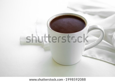 Chocolate milk cup, Flat lay Hot Coco on white background with copy space, Healthy drink for breakfast or relaxing time,World chocolate day.