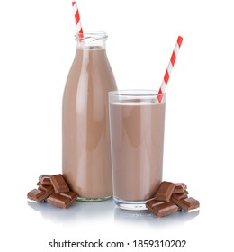 Chocolate Milk Shake Milkshake Glass Bottle Straw Isolated On A White Background