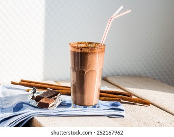 Chocolate Milk Smoothie With Banana, Peanut Butter And Cinnamon, Breakfast