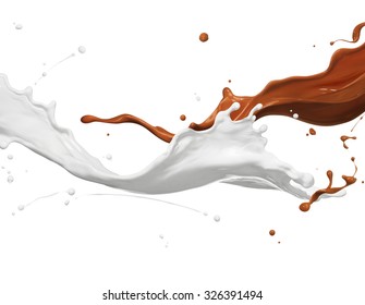 Chocolate And Milk Splashing Against White Background