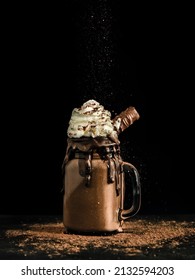 Chocolate Milkshake In Black Background Studio 