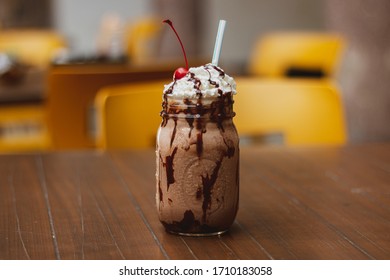 Chocolate Milkshake With Cherry  And Chantilly Cream