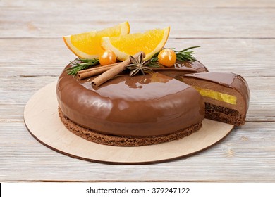 Chocolate Mousse Cake Oranges Mirror Glaze Stock Photo Edit Now