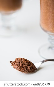 Chocolate Mousse On The Spoon Texture Close Up