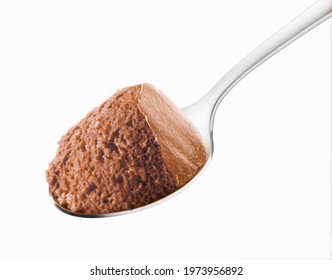 Chocolate Mousse Spoon On A White Background