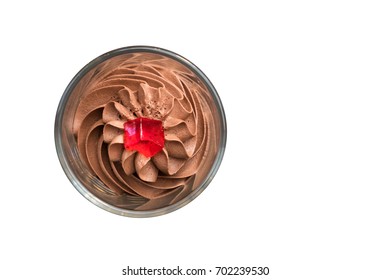 Chocolate Mousse Top View In Glass On White Background.