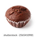 Chocolate muffin baked to perfection, displayed on a white background ready for serving or enjoying as a delightful treat