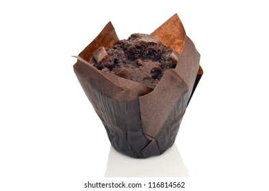 Chocolate Muffin Isolated On White Background.