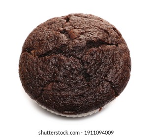 Chocolate Muffin Isolated On White Background, Top View