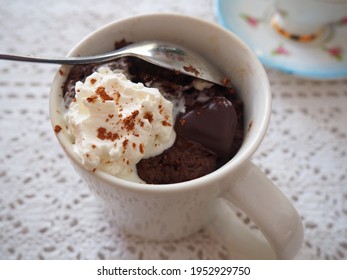 Chocolate Mug Cake With Dollop Of Whipped Cream