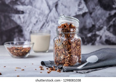 Chocolate And Nut Granola In A Jar