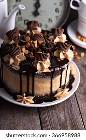 Chocolate Peanut Butter Cake With Frosting And Chocolate Glaze