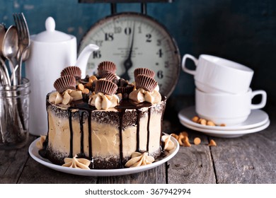 Chocolate Peanut Butter Cake With Frosting And Chocolate Glaze