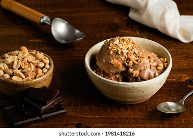 Chocolate Peanut Butter Ice Cream In A Bowl