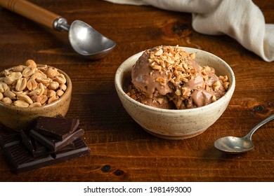 Chocolate Peanut Butter Ice Cream In A Bowl