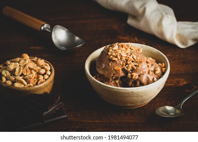 Chocolate Peanut Butter Ice Cream In A Bowl