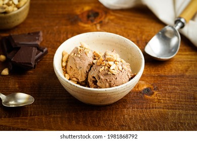 Chocolate Peanut Butter Ice Cream In A Bowl