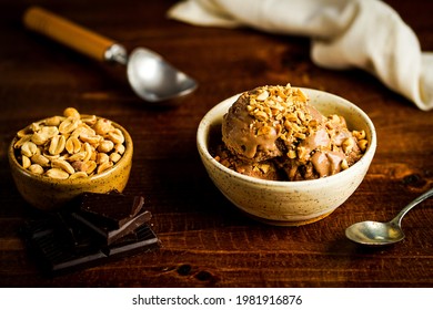 Chocolate Peanut Butter Ice Cream In A Bowl