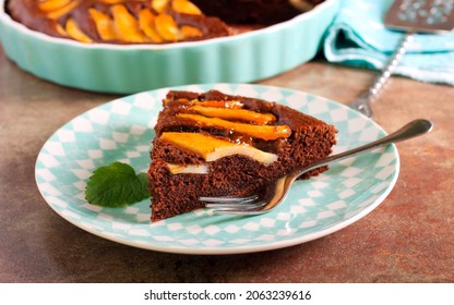 Chocolate And Pear Cake, Served On Table