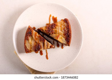 Chocolate Pear Cake Slices With Caramel Drizzle