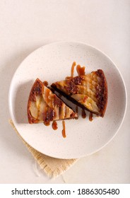 Chocolate Pear Cake Slices With Caramel Drizzle