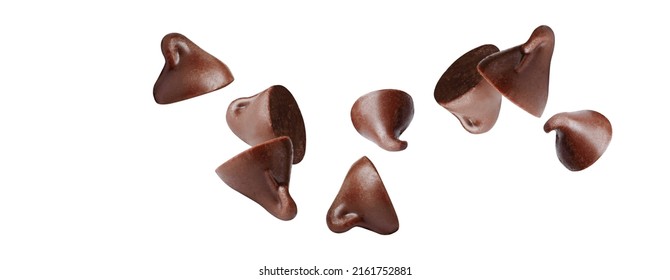 chocolate piece fly isolated on white background with clipping path