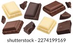 Chocolate pieces isolated on white background