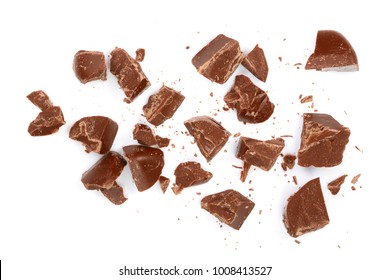 Chocolate Pieces Isolated On White. Top View. Flat Lay