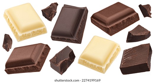 Chocolate pieces isolated on white background - Shutterstock ID 2274199169