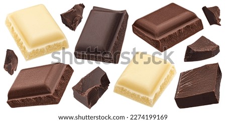 Chocolate pieces isolated on white background