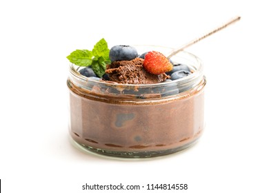 Chocolate  Praline Mousse With Berries Isolated On White 