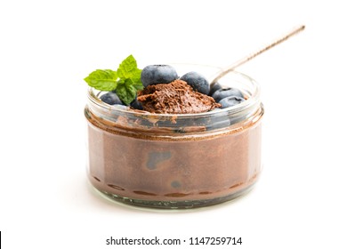 Chocolate  Praline Mousse With Berries Isolated On White 