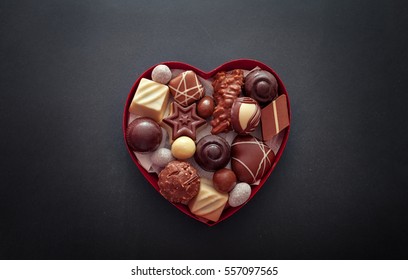 Chocolate Pralines In Heart Shape Box For ValentineÃ¢??s Day