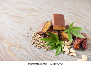 Chocolate Protein Bar With Hemp Seeds And Dates. Healthy Vegan Food