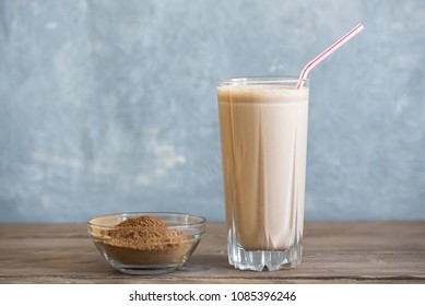 Chocolate Protein Shake. Healthy Sport Fitness Drink With Whey Protein. Chocolate Smoothie.