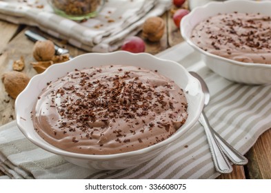 Chocolate Pudding And Baked Granola, Delicious Start Of Day In The Cool Autumn