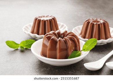 Chocolate pudding with mint leaf
