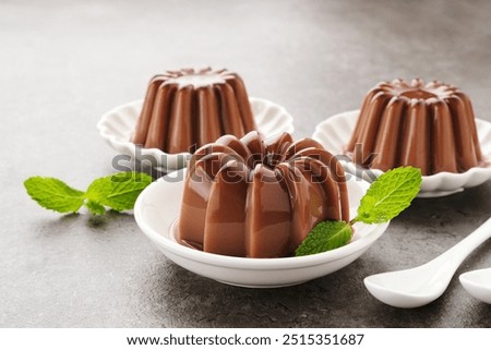 Chocolate pudding with mint leaf

