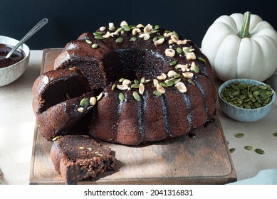 Chocolate Pumpkin Cake With Pumpkin Seeds And Linseed