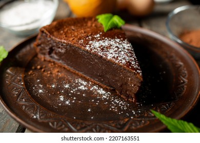 Chocolate Pumpkin Pie On A Wooden Background. Cooking.