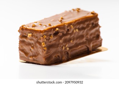 Chocolate Rectangular Sponge Cake On White Background