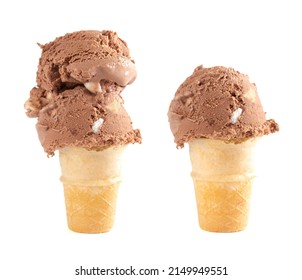 Chocolate Rocky Road Ice Cream Cone On A White Background