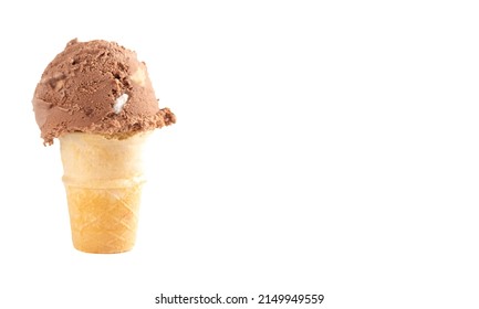 Chocolate Rocky Road Ice Cream Cone On A White Background