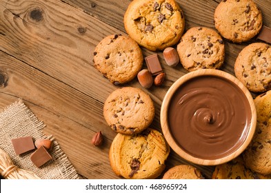 Chocolate Sauce And Cookies All Around - Top View