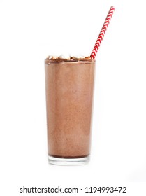 Chocolate Shake With Marshmallows On A White Background