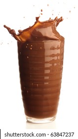 Chocolate Shake Splash On A White Background