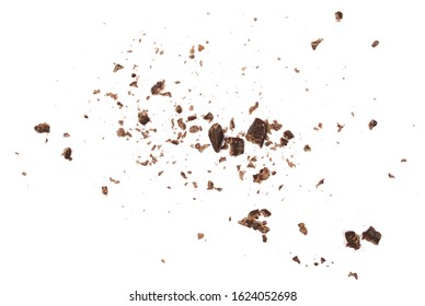 Chocolate shavings and chunks pile isolated on white background, top view - Shutterstock ID 1624052698