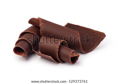 Chocolate shavings on white background
