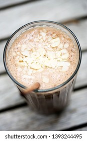 Chocolate Smoothie With Almonds. Peanut Butter, Cocoa, Banana, Milk, Yoghurt & Honey Smoothie