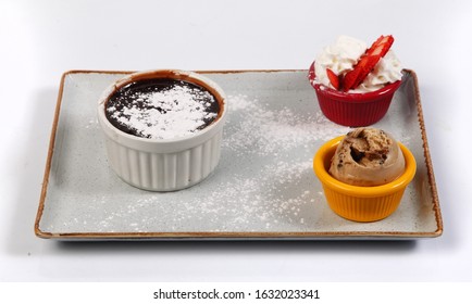 Chocolate Souffle With Ice Cream With Isolated